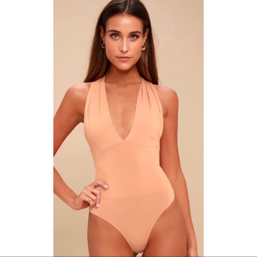 NWT Blush pink plunging v-neck bodysuit